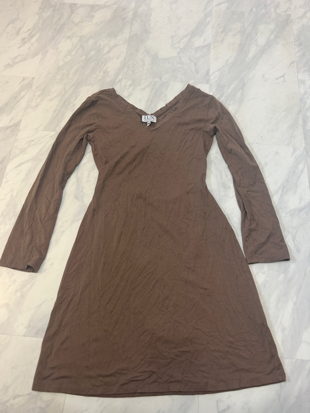 Lux Brown V-Neck Long Sleeve A-Line Dress with cut out on back